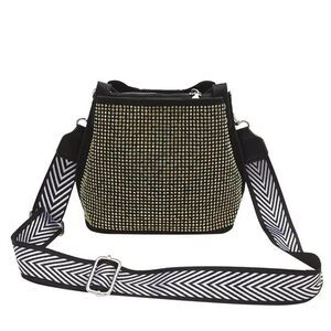 Women's Black And Gold  Bucket Shoulder Bag With Long Wide Strap